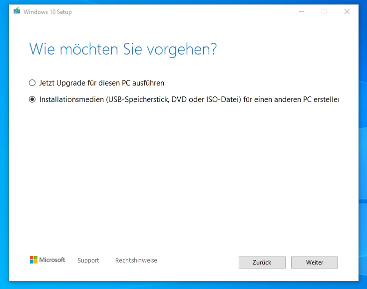 Microsoft Media Creation Tool Schritt 1