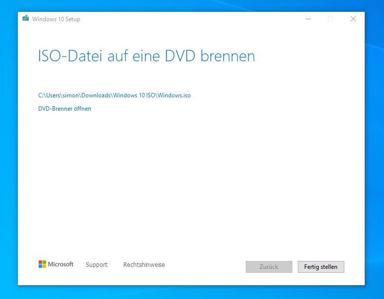 Microsoft Media Creation Tool Erstellen der ISO Datei