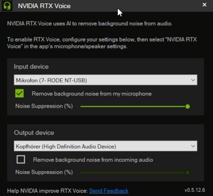 RTX Voice Oberfläche