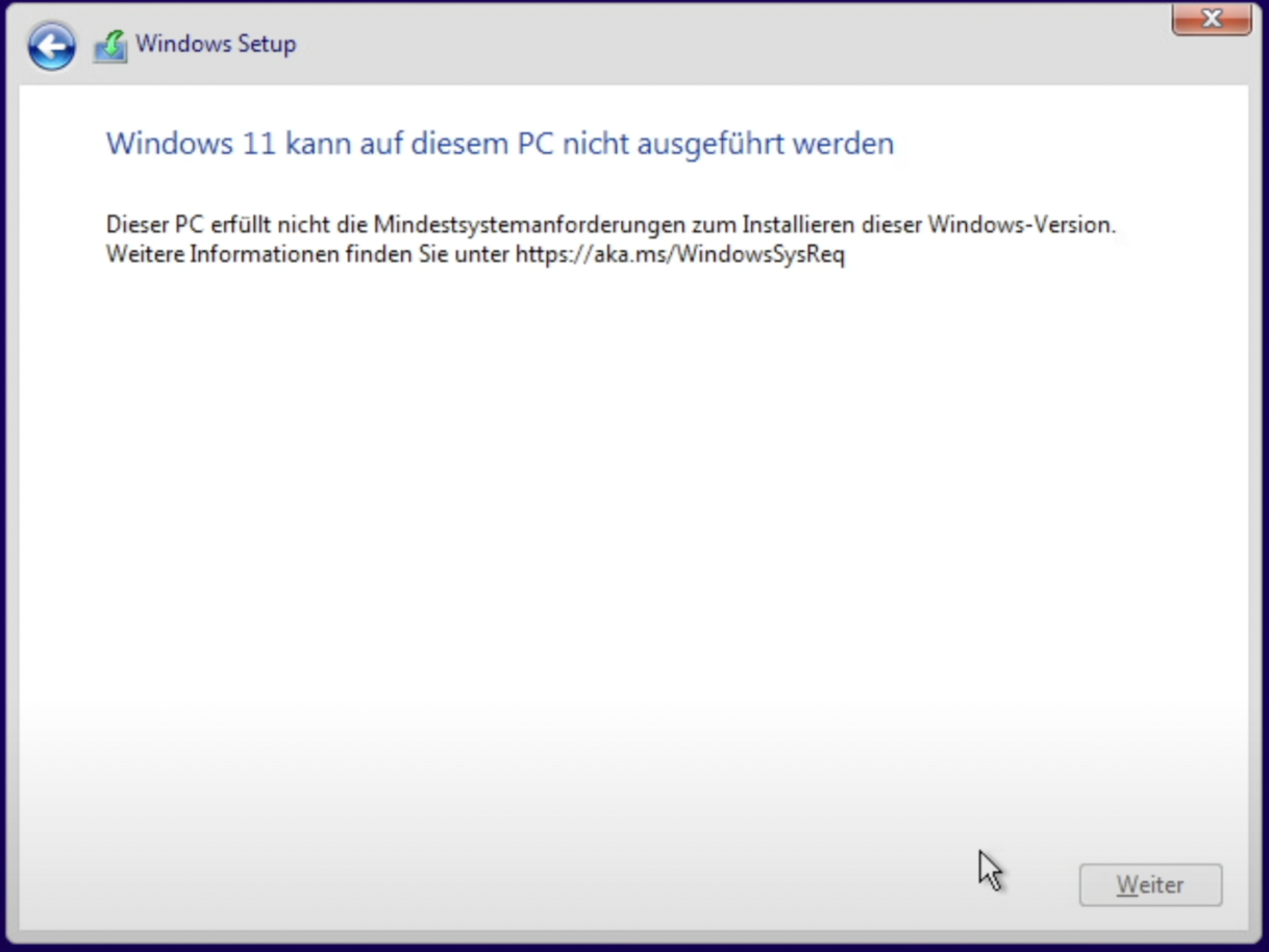 Windows 11 Kompatibilitätsprüfung Fehlermeldung