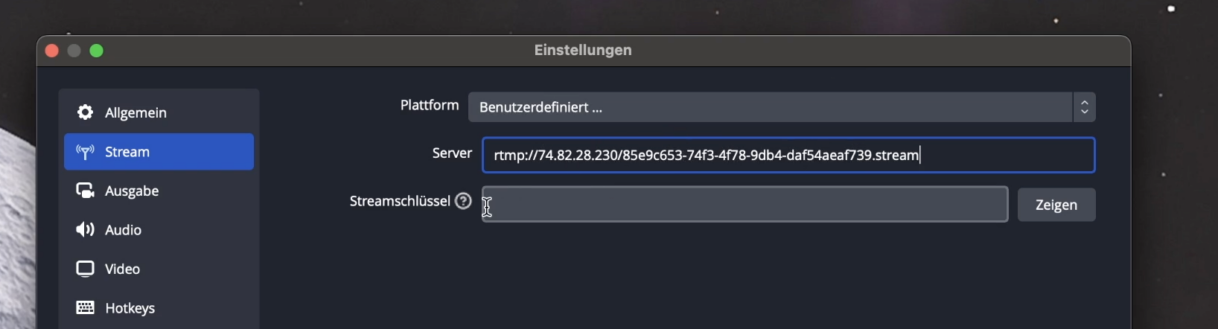 Restreamer OBS Einstellungen